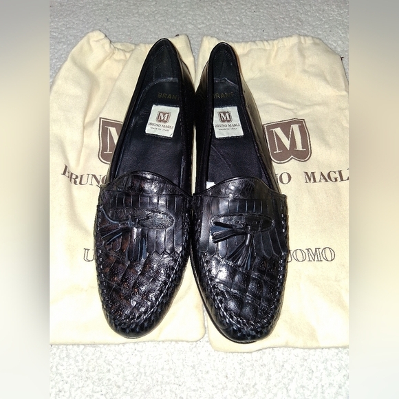 New Bruno Magli Men\'s Black Brant Leather Woven Loafers Made In Italy main image 6